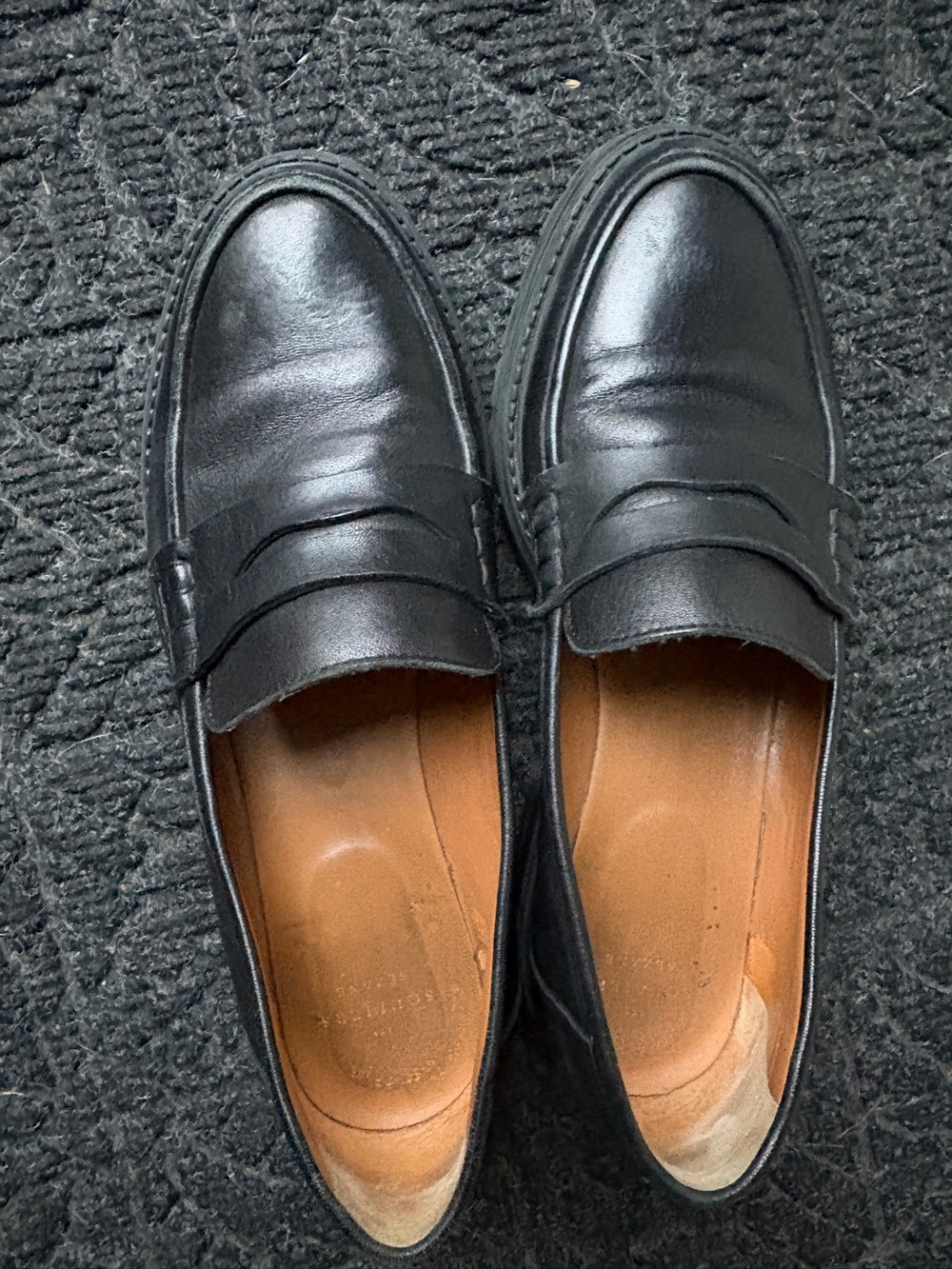 Sézane Black Leather Penny Loafers